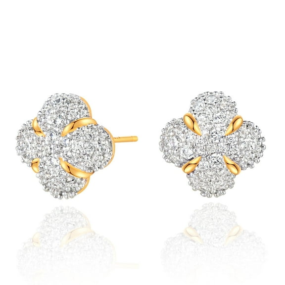 GDCOIN Flower Cluster CZ Stud Earrings 14K Gold Plated Small Jewelry for Women