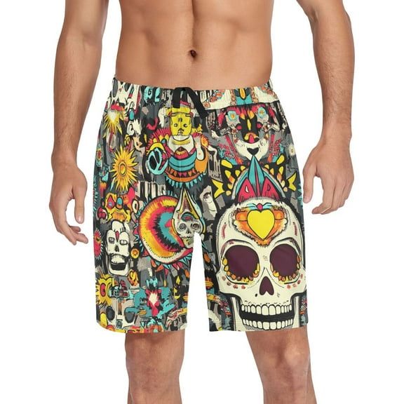 Men's Pajama Shorts Bottoms with Pockets Soft Lightweight Lounge Sleep Wear Stylish and Cool Skull