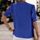 thumbnail image 3 of Camiseta con cuello en V para mujer, manga corta plisada, ajuste holgado, Color puro, blusas informales de verano, 3 of 5