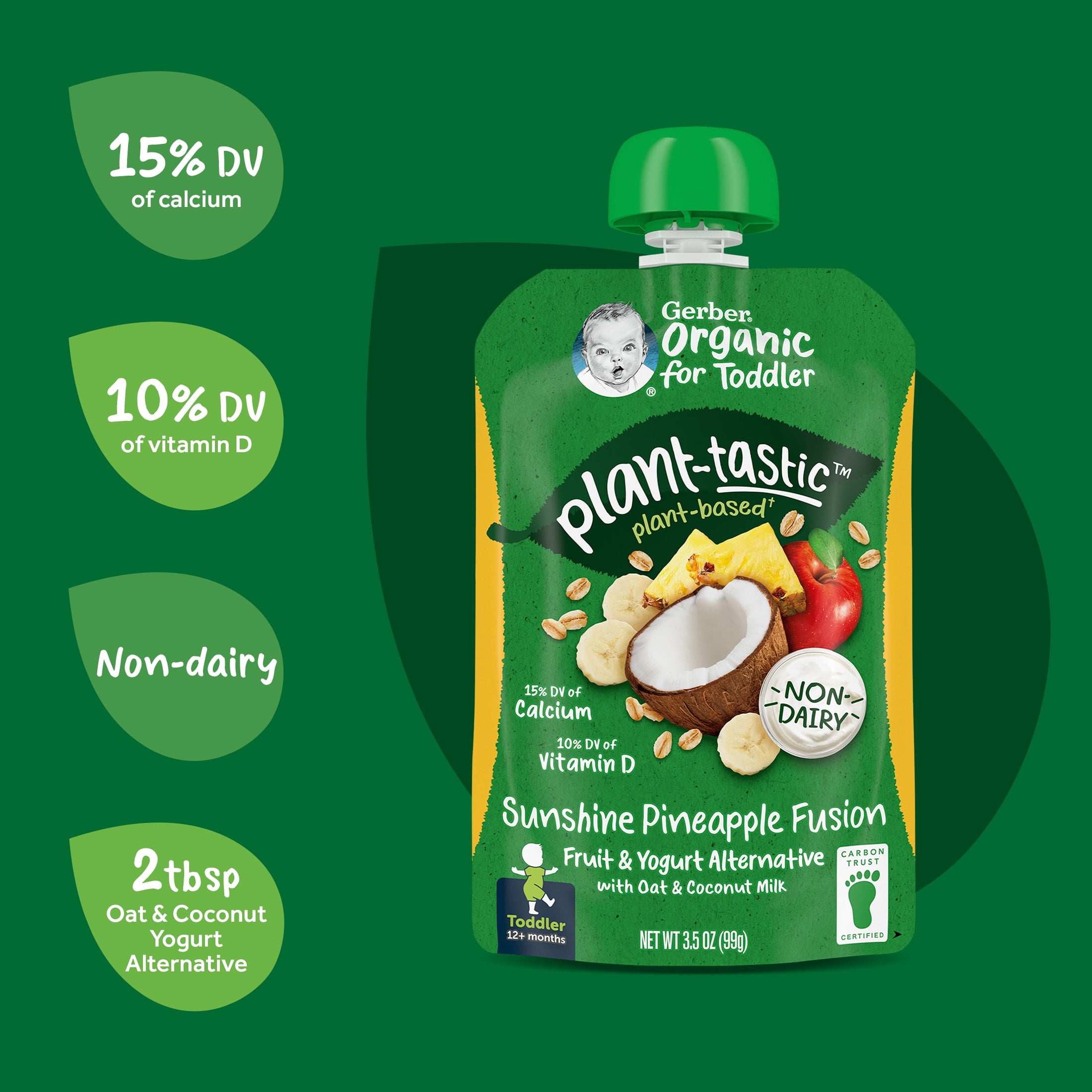 Gerber Toddler Baby Food, Sunshine Pineapple Fusion, Fruit and Yogurt Alternative with Oat and Coconut Milk, 3.5 oz 12 ea