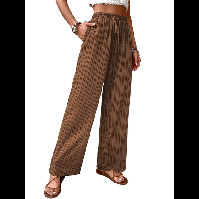 Pantalones Palazzo de para Mujer, Elegantes, de Verano, de Pierna , Holgados, Estilo Bohemio, de , para Playa, con Bolsillos. Café Marrón L