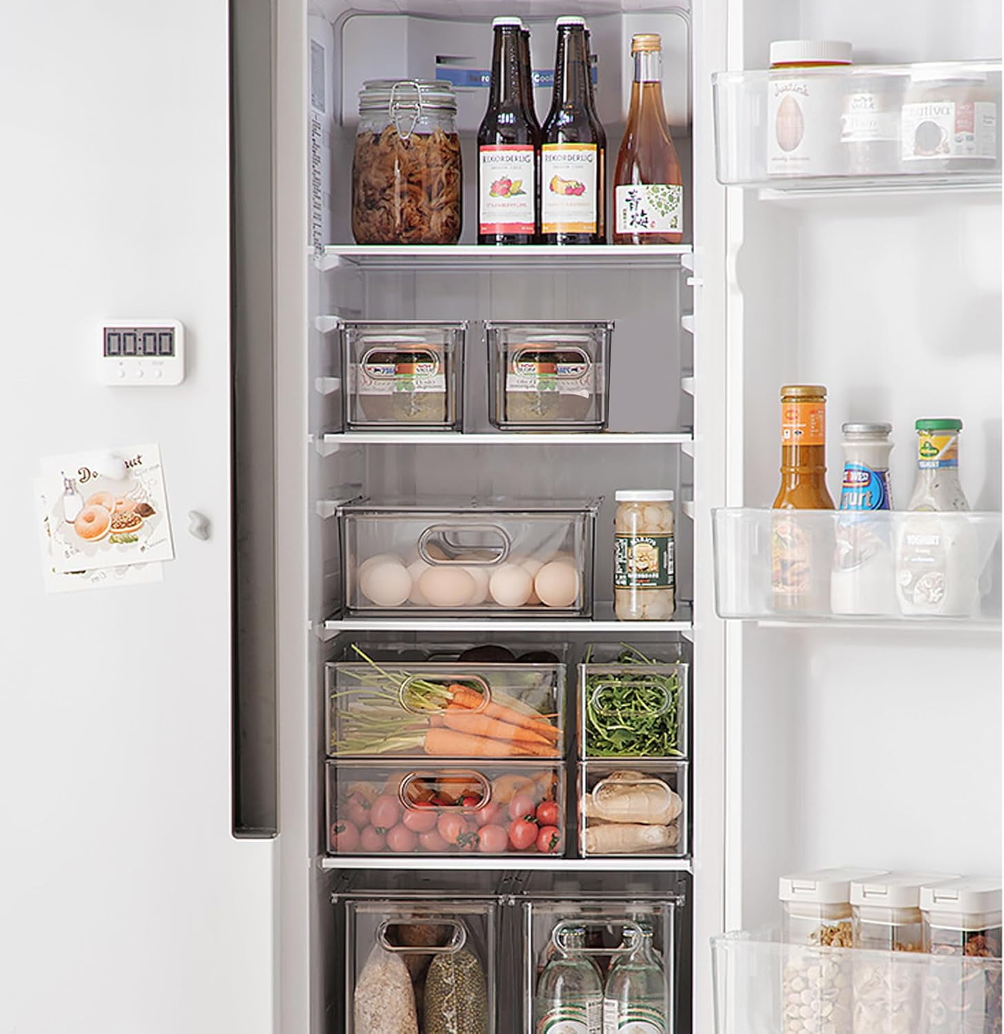 2 Pack Fridge Organizers and Storage with Pull out Drawer, Stackable Storage Drawer, Clear Refrigerator Organizers,  for Kitchen Cabinet Pantry,3.14QT