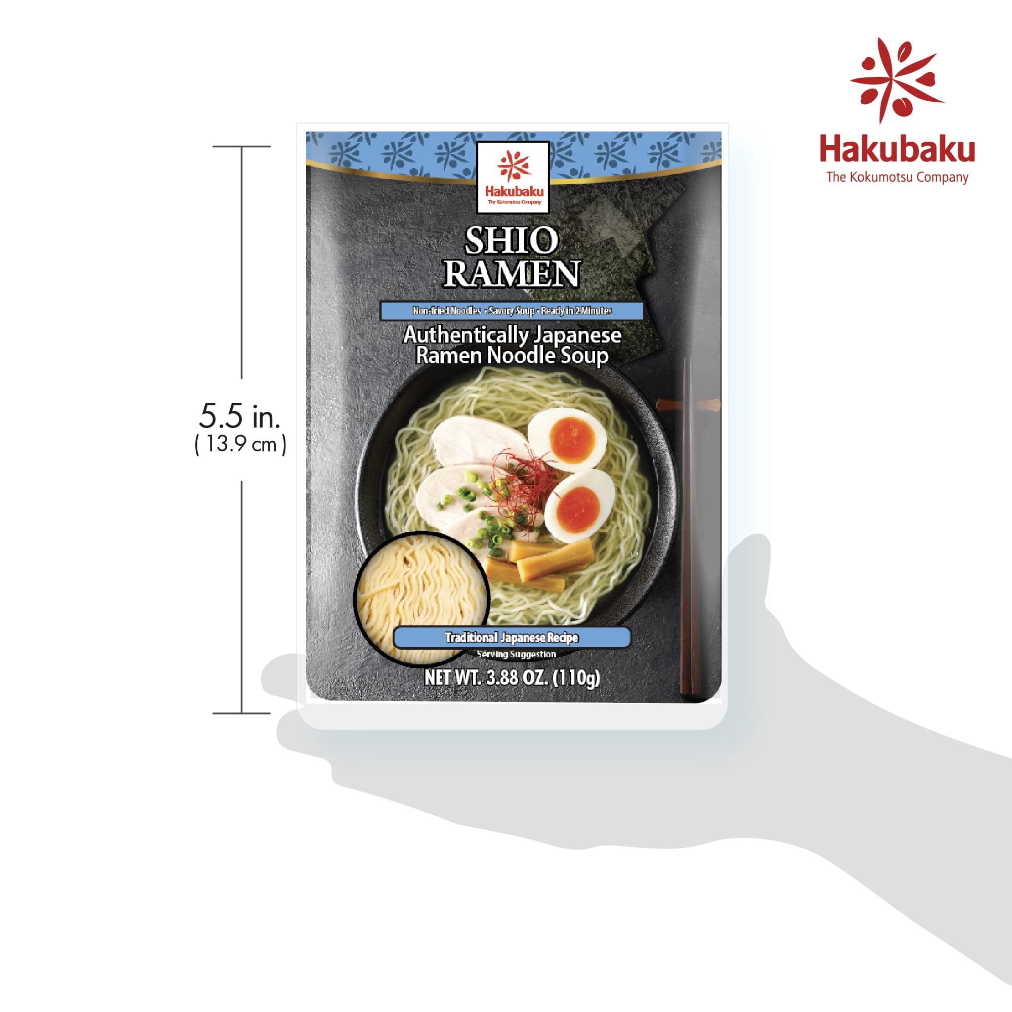 Hakubaku Japanese Ramen Noodle Soup, SHIO, 3.88oz (Pack of 12), Authentic Japanese ramen non-fried & soft noodles, shelf-stable
