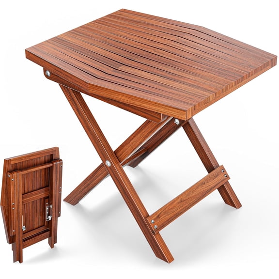 Melino Small Outdoor Side Table, Folding Acacia Wood Patio Side Table, 18 x 16 x 16 in, Chestnut