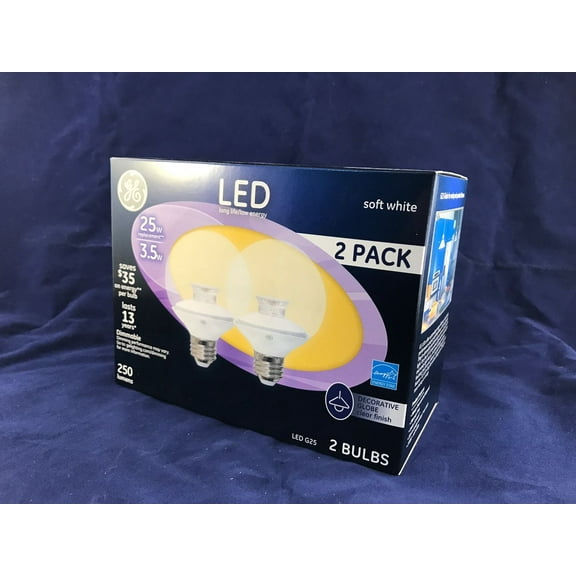 GE 37135 LED DECORATIVE GLOBE REPLACEMENT, DIMMABLELED, 3.5 WATT (25 WATT REPLACEMENT), SOFT WHITE COLOR, 250 LUMENS. 2-PACK