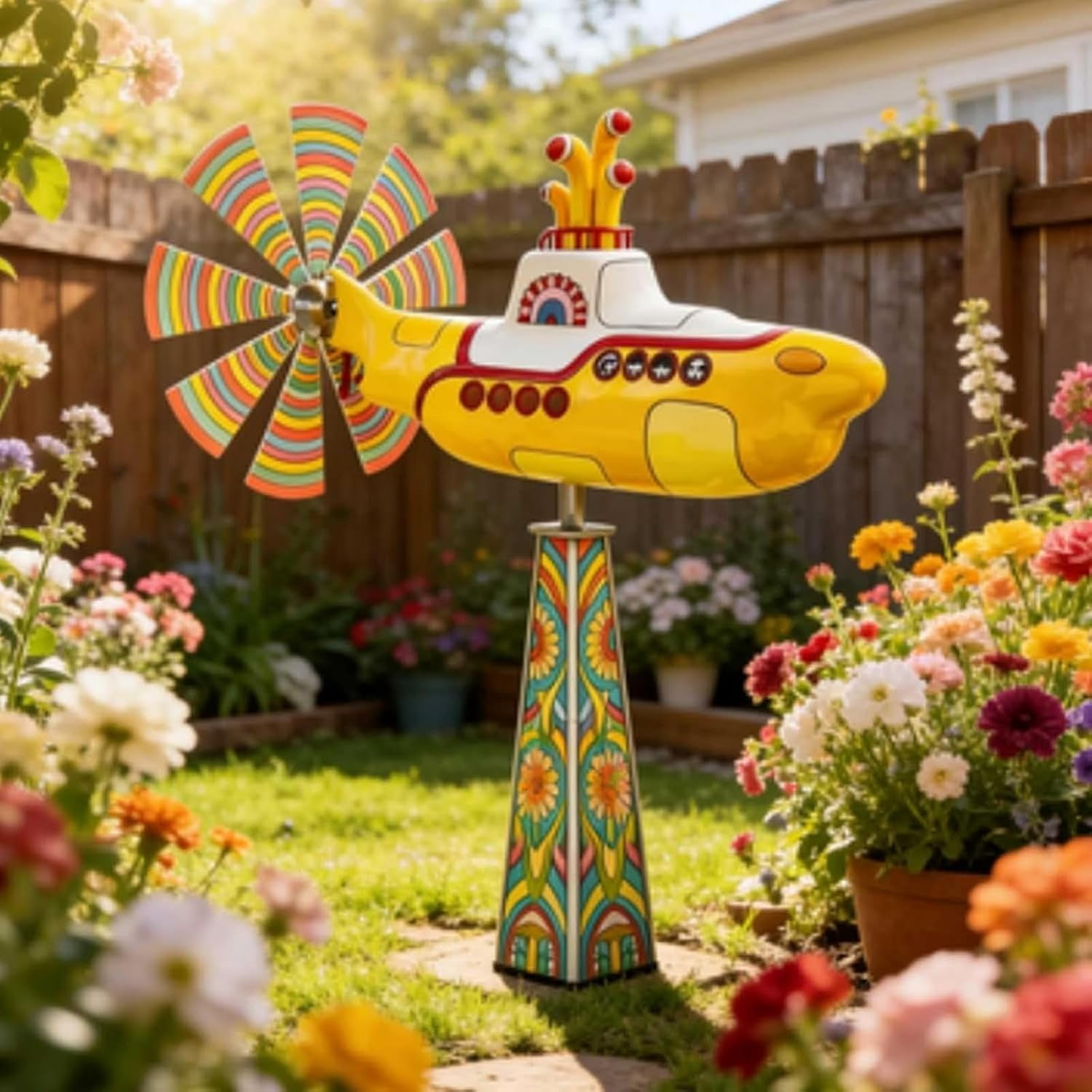 Yellow Submarine Wind Spinner, Deep Sea Rotating Kinetic Garden