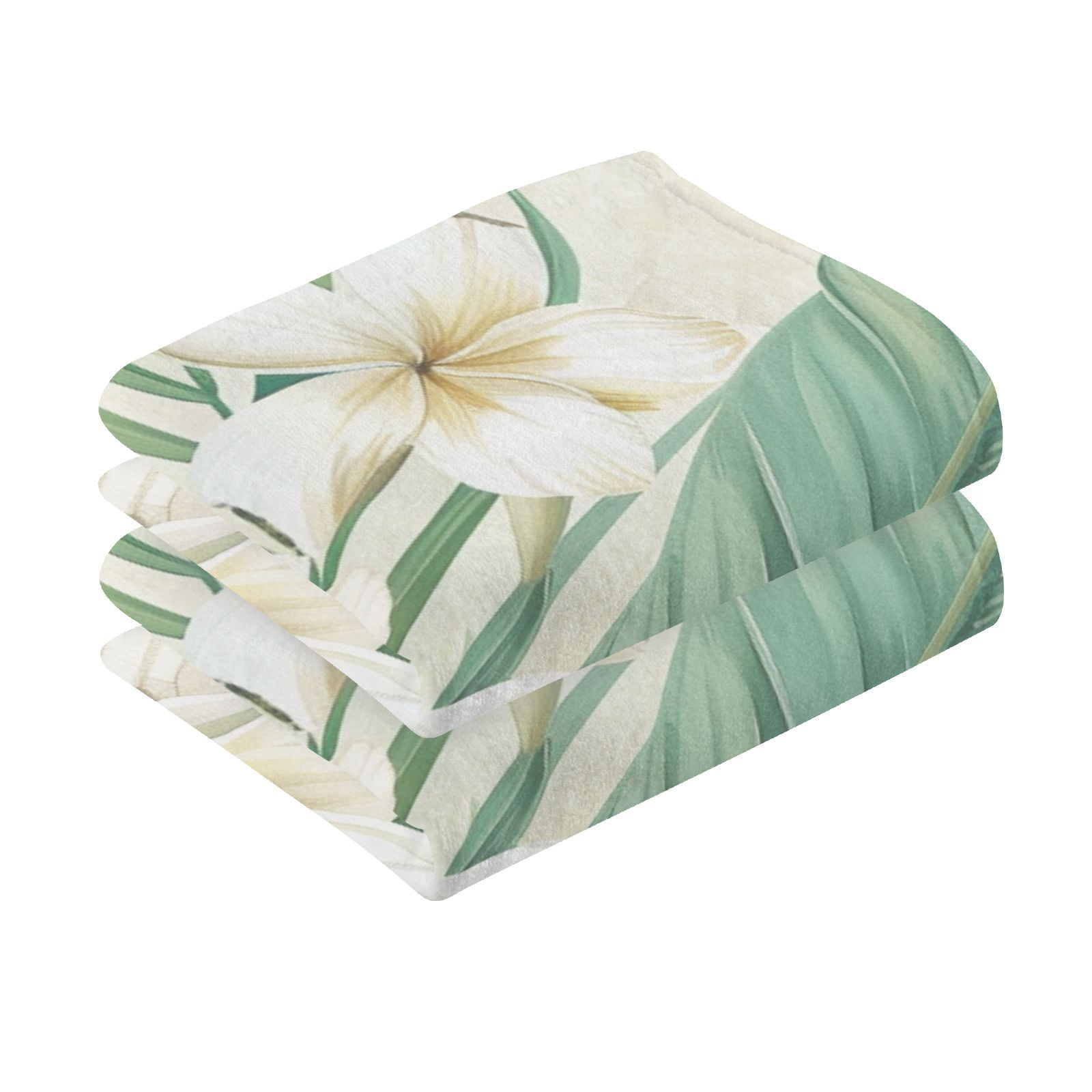 White Flower Green Leaves Hand Towels Cotton Bath Towels Large Face Towels Absorbent for Bathroom 2 Packs