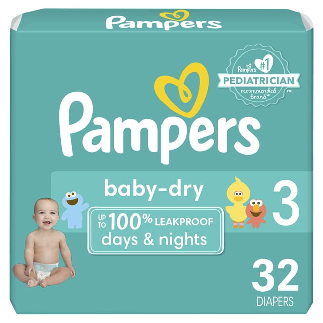 Pañales Pampers Baby Dry, tamaño 3, 32 unidades, absorbentes desechables