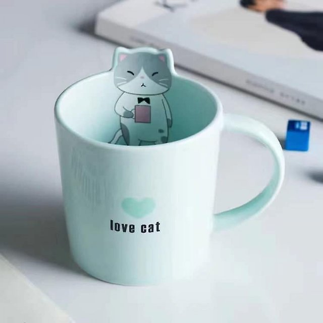 Taza De Cerámica Con Gato De Dibujos Animados - 1 Pieza-blanca