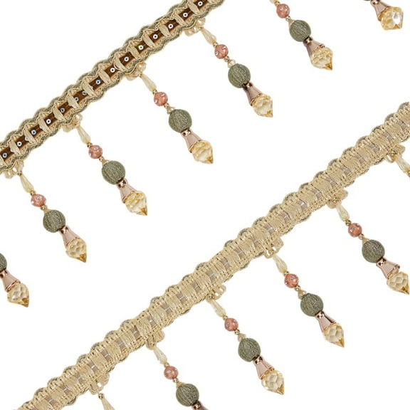 4M Polyester Fringe Lace Ribbon Glass Beads Tassel Trimming for Curtain Home Decoration Goldenrod 5-1/8 inch(130mm)