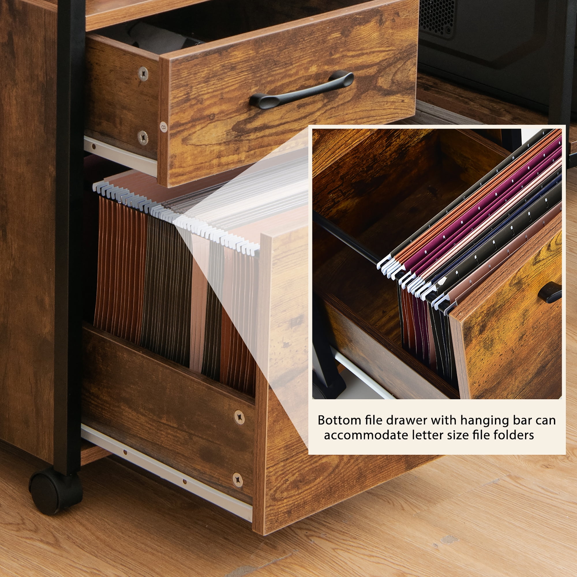 Costway Mobile File Cabinet 2 Drawer Printer Stand w/Open Shelf for Letter Size