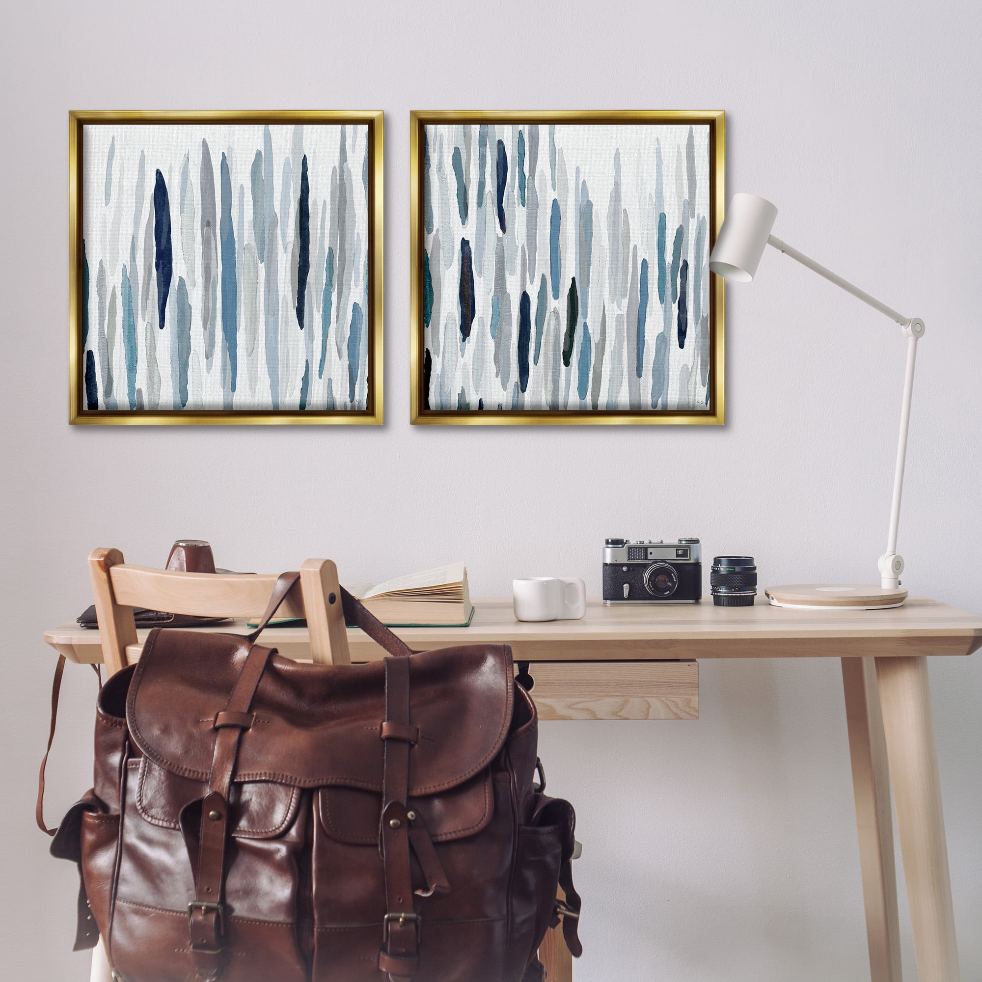 Stupell Industries Abstract Brushed Rainfall Contemporary Abstract Painting Gold Floater Framed Canvas Art Print Wall Art, 25 x 25, Set of 2