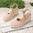 thumbnail image 2 of Rokment Handmade Rope Flower Espadrilles Platform Wedges Dress Sandals for Women Bride Wedding Vintage Boho Beach Crochet Closed Toe Chunky High Heels Dressy Summer Shoes Red Size7, 2 of 5