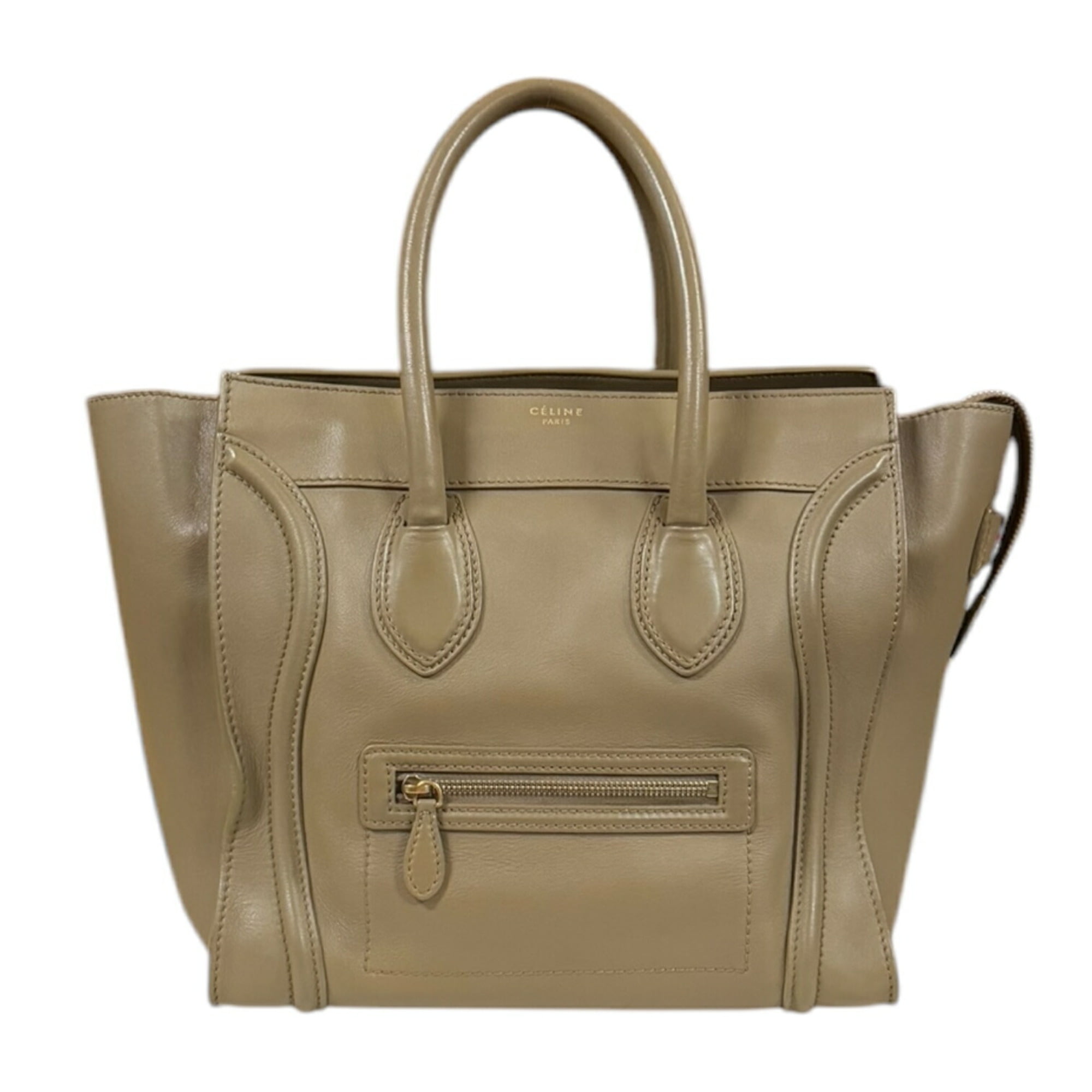 Pre-Owned Celine Luggage Mini Shopper Handbag Leather Beige Women's ...