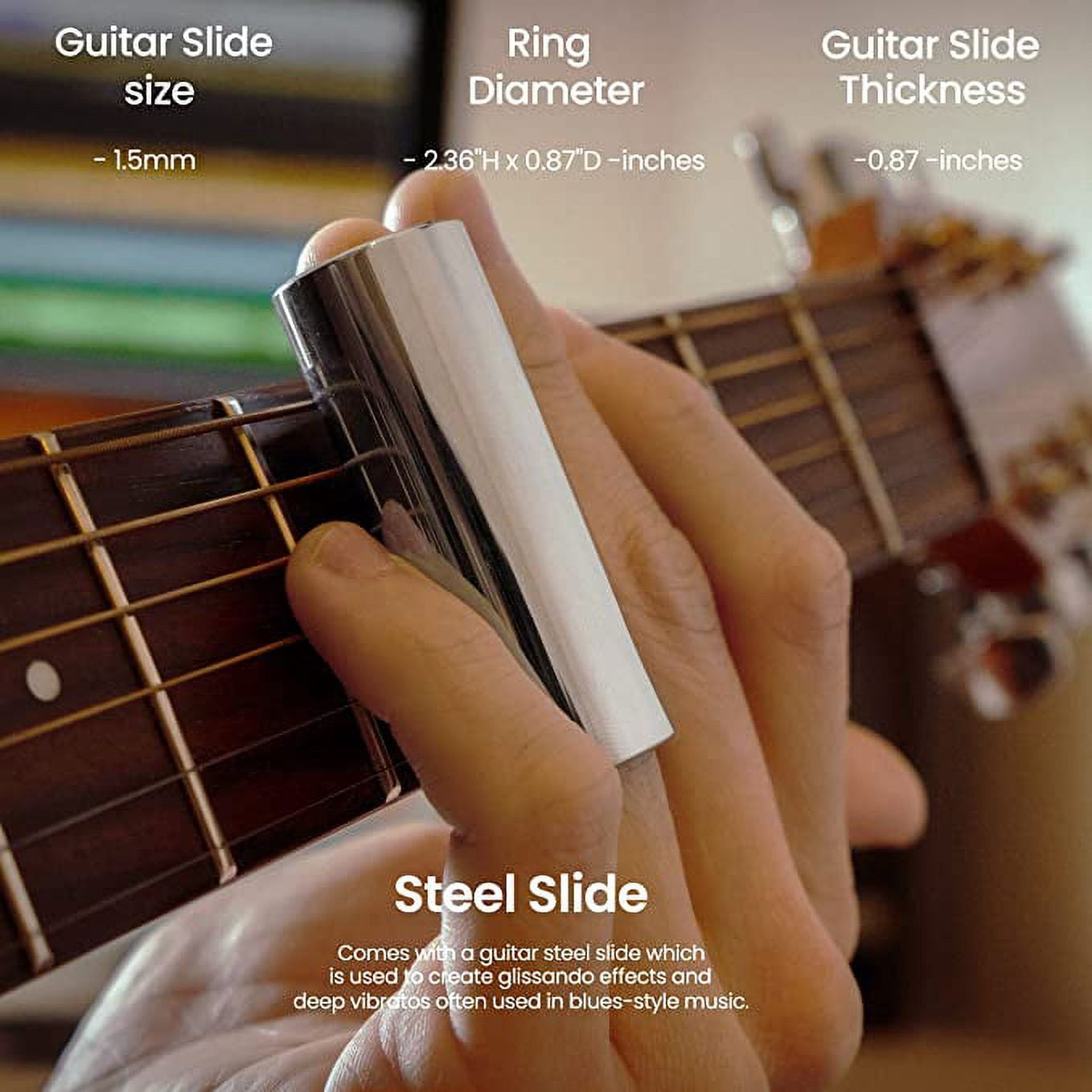 Pyle 4 String 2 Piece Accessory Kit Capo-Premium Zinc Metal Capo & Steel Slide for Acoustic Guitar