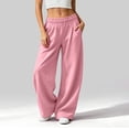 thumbnail image 2 of Women's Baggy Wide Leg Pants High Waisted Elastic Waist Casual Loose Sweatpants Solid Color Lounge Trousers with Pockets, 2 of 8