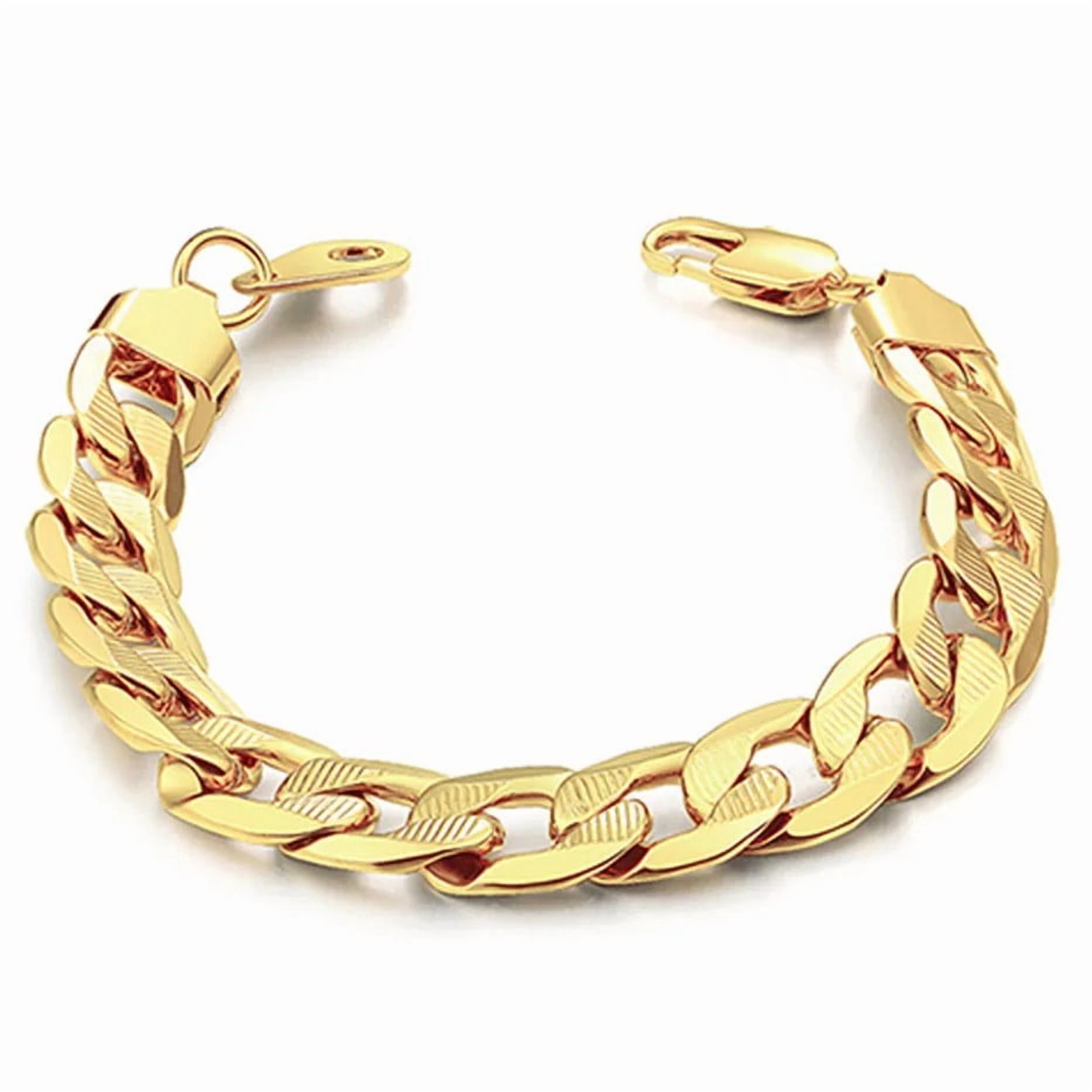 12mm Bracelets for Men Boys 14K Yellow Gold Cuban Link Chain Bracelet Homme Jewelry Gift