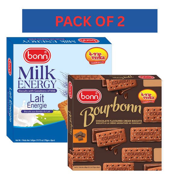 Bonn Bourbon Biscuits 600g, Bonn Milk Energy Biscuits 560g Combo