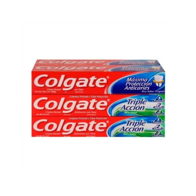 Pack de 12 Pasta Colgate Triple Acción/Máx Protección 6 pzas Colgate 6 piezas