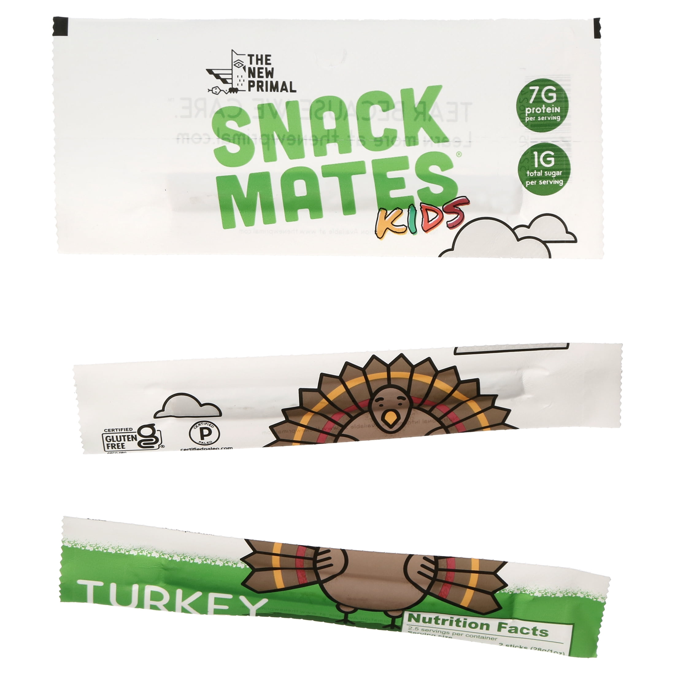 (3 pack) The New Primal Snack Mates, Turkey Sticks, 2.5 oz.