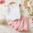 thumbnail image 6 of Zanarzt Toddler Girl Summer Clothes Baby Girl Summer Clothes Fly Sleeve Ruffle Tops Dress Shorts Set Toddler Girl Outfit Pink,6-7 Years, 6 of 8