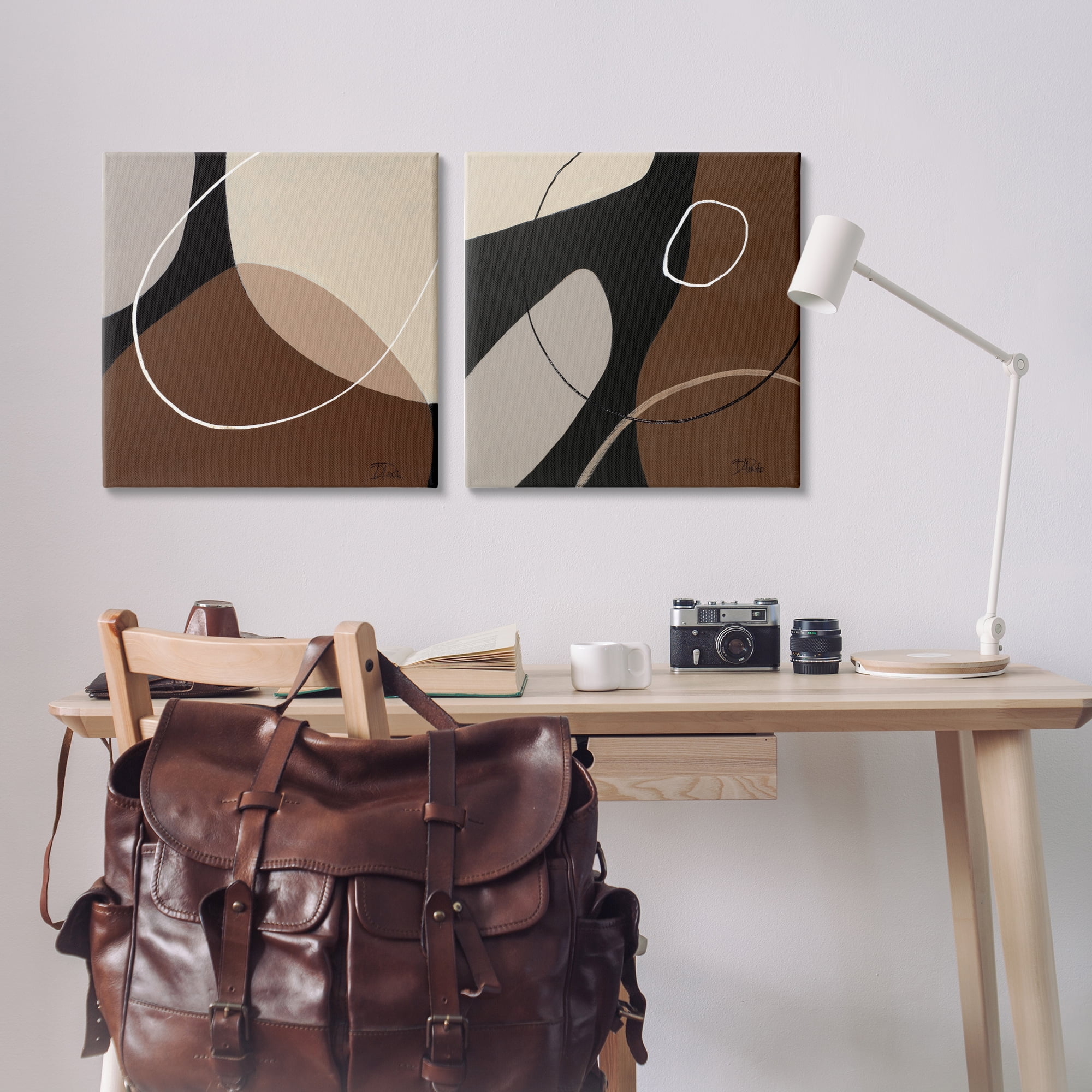 Stupell Industries Classic Abstract Neutral Shape Abstract Painting Wrapped Canvas Art Print Wall Art, 24 x 24, Set of 2