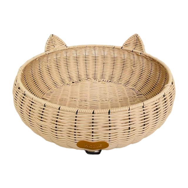 Cama para gatos tipo cesta tejida, ligera, de ratán PE, redonda, transpirable, ideal para el verano. M
