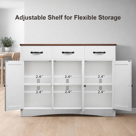 Aiho 32" H Kitchen Storage Cabinet, Adjustable Shelves & Doors & Drawers, Sideboard Buffet Cabinet for Kitchen, Dining Room - Brown