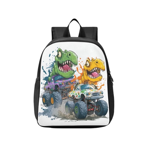 Toddler Backpack Graffiti Dino Truck Showdown Waterproof Lightweight Backpack Casual Mini Daypack for Daycare & Travel