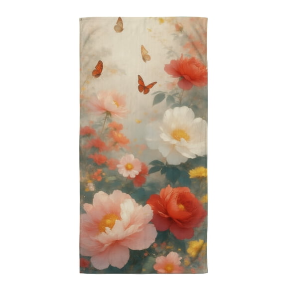 Boho beach towels A painting of flowers and butterflies flying in the sky premium beach towels xxl beach towel thin beach towel quick dry for travel best pool towels