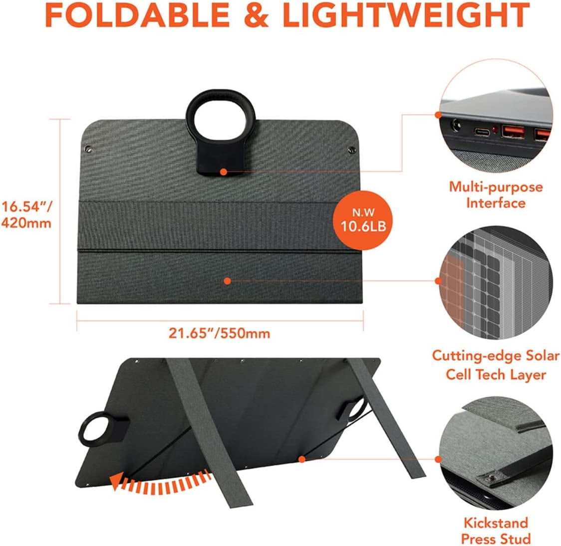 Manusage100W Portable Solar Panel Waterproof IP65 & Durable Cable for Jackery/Ecoflow/Bluetti/Goal Zero/Rockpals Power Station Suitable for Outdoor Camping
