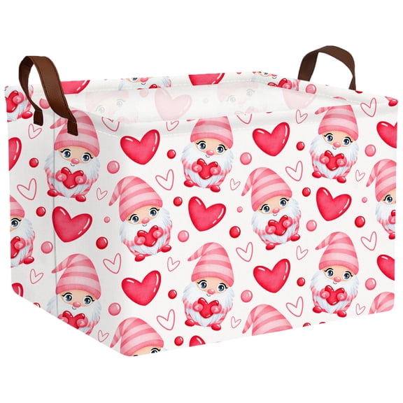 MYFLOCY Large Valentine Basket Empty Heart Basket for Gifts Collapsible Kids Storage Bins Decor(Pink Gnome Love)