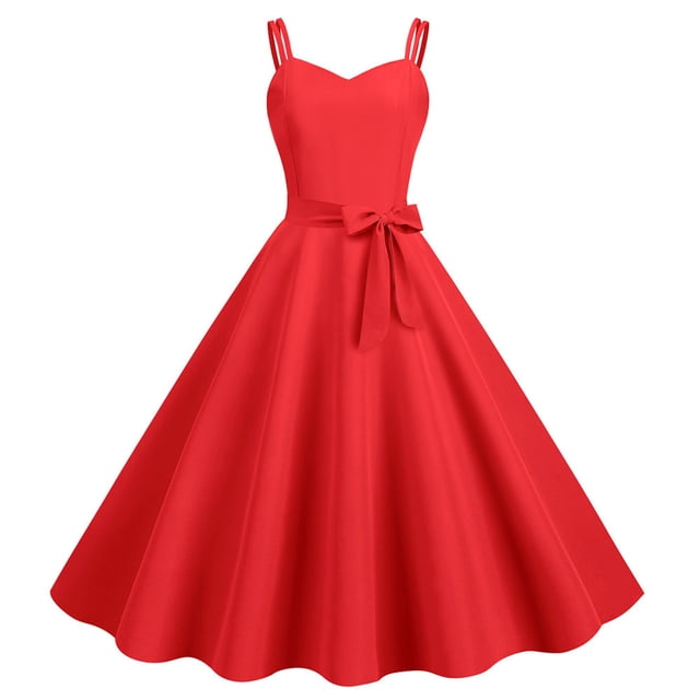 Robes pour Femmes Décontractées Sans Manches Femme au Foyer Soirée Bal Mode Été Robe Rouge G