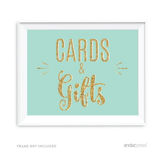 Signature Light Aqua, White, Gold Glittering Party, 8.5x11-inch Party Sign, Cards & Gifts