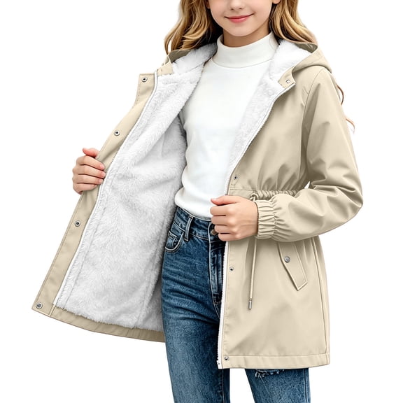 Ghalytn Girls Waterproof Fleece Lined Raincoat Hooded Winter Coat with Pockets