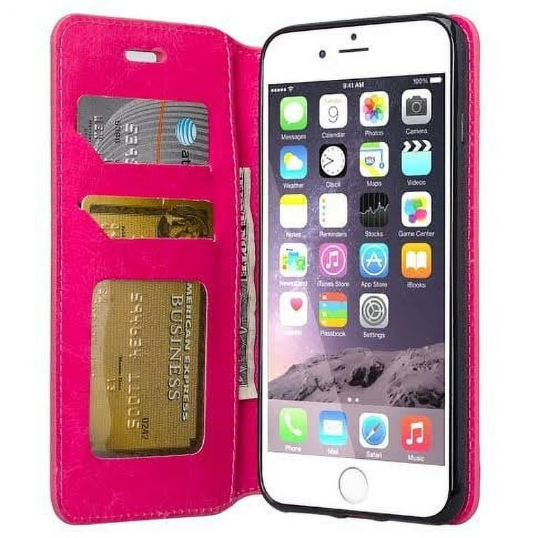 Apple iPhone 8 Plus Case, Pu Leather Magnetic Flip Fold[Kickstand] Wallet  Case with ID & Card Slots for iPhone 8 Plus - Hot Pink