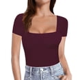 thumbnail image 1 of TSADFHJI Hauts pour Femme Été T-Shirts à Manches Courtes pour Femmes à Manches Longues à Encolure Carrée T-Shirts Hauts Tees TTG Rouge, 1 of 7