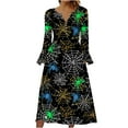 thumbnail image 2 of WXLWZYWL Halloween Costumes Woman 2024 Flared Sleeve V-Neck Dress Holiday Clothes Print Long Skirt Vampire Dresses for Women, 2 of 5