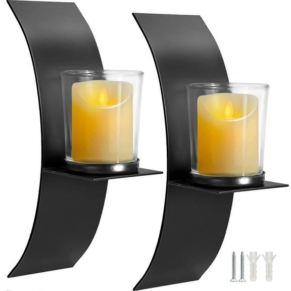 2026 New Set of 2 Modern Art Metal Black Wall Candle Sconces,Metallic Wall Mounted Wall Candle Holder with