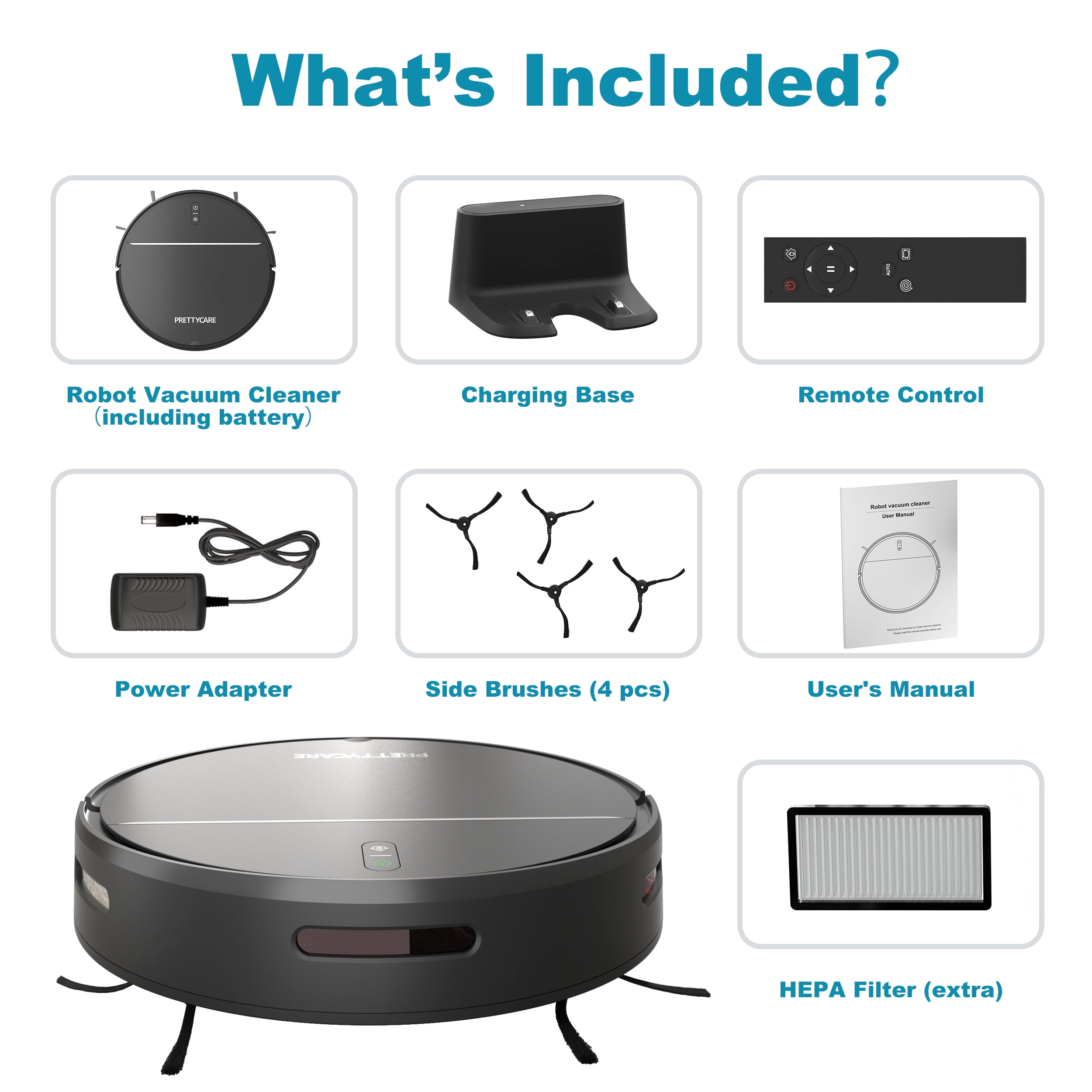 (2 pack) PrettyCare Robot Vacuum Cleaner with 2800Pa,Featured Carpet Boost,Tangle-Free,Ultra Slim,Self-Charging C1