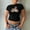 Black, variant on Graphic Tees for Women Fashion Graphic Print Crop Tee for Daily Casual Wear Women's Short Sleeve Shirt Stylish Streetwear Top Black L