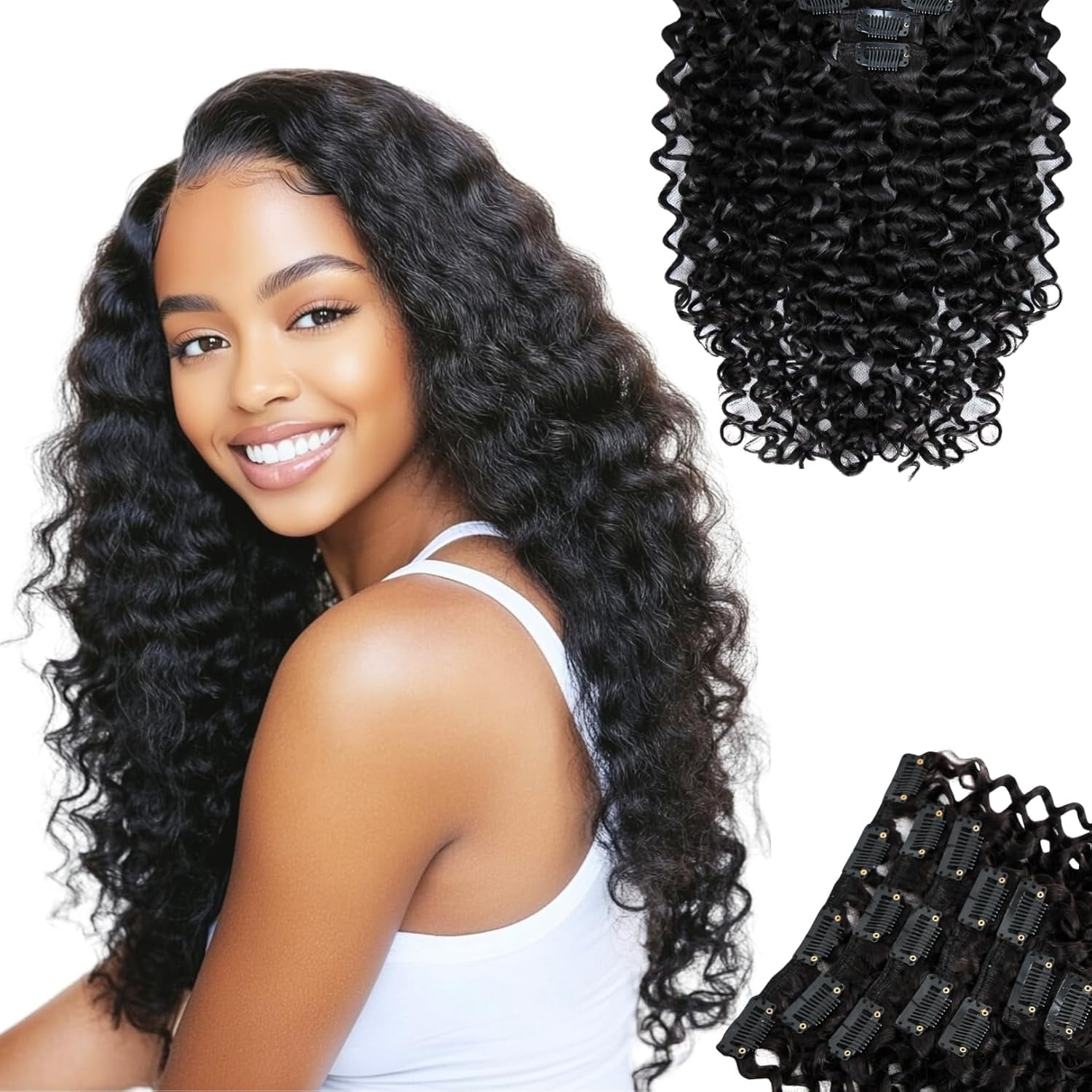 100% Human Hair Wig Water Wave 18" Natural Black Hair Heat Resistant Bleachable