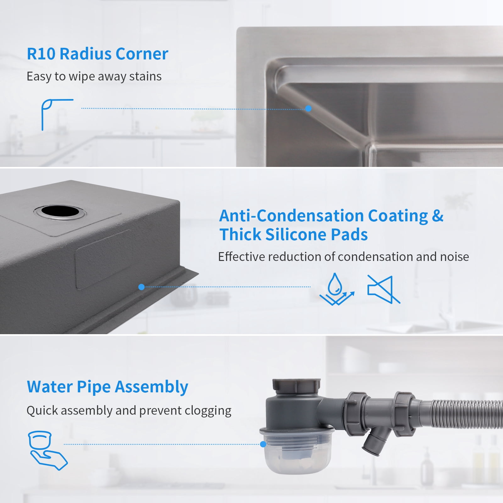 30 Inch Undermount Kitchen Sink Superior Drain Kitchen Sinks 11 Gauge (3mm) Stainless Steel, Single Bowl Integrated Ledge Multifunctional Workstation Set