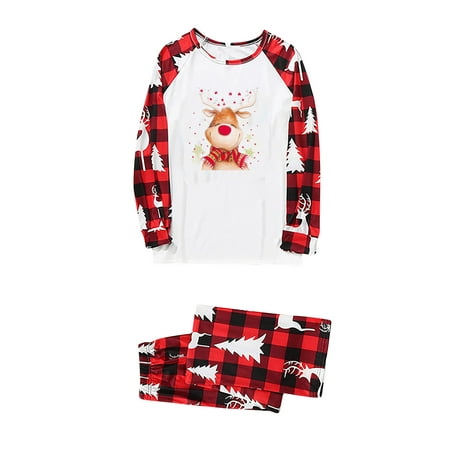 

Honeeladyy Parent-child Warm Christmas Set Printed Home Wear Pajamas Two-piece Mom Set Red Clearance under 5$