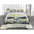 thumbnail image 2 of Ambesonne Nautical Quilted Coverlet 3 Pcs, Scandinavian Sailboat Sea, King Size, Blue Grey and Earth Yellow, 2 of 4