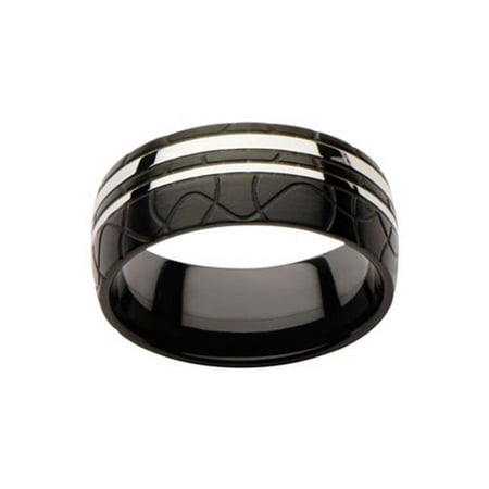 Inox Jewelry FR19669-13 Patterned Stainless Steel Ring - IP Black - 13 in.