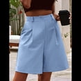 thumbnail image 3 of Pantalones Cortos de Verano para Mujer, con Cintura Elástica, Pierna y Hasta la Rodilla, con Bolsillos, Color Azul M, 3 of 4