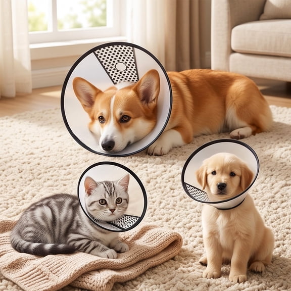 FastXmas Adjustable Recovery Pet Cone Collar for Cats Kittens Rabbits, Plastic Protective Collar Wound Healing Practical Neck Cover, Neck Girth, 6.3-7.5 in