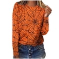 thumbnail image 2 of Honeeladyy Women Halloween Long Sleeves Shirts,Womens 2023 Trendy Halloween Pullover Casual Long Sleeve Sweatshirts Spider Web Print Family Party Dressy Costume Tops, 2 of 4
