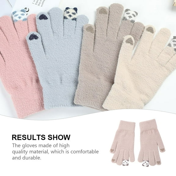 AURARMLET 1Pair Winter Gloves for Woman Thicken Warm Khaki Touch Screen Gloves with Panda Design